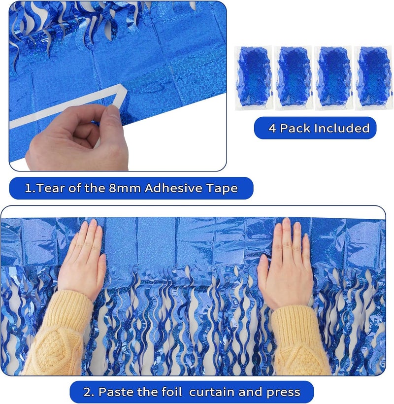 KEEUH 4 Pack 3.3 ft x 6.6 Wavy Sparkle Dark Blue Foil Fringe Backdrop Curtain - Navy Blue Streamer Backdrop Tinsel Curtains for Door Streamers Ocean Birthday Party Decorations Disco Party - Image 3